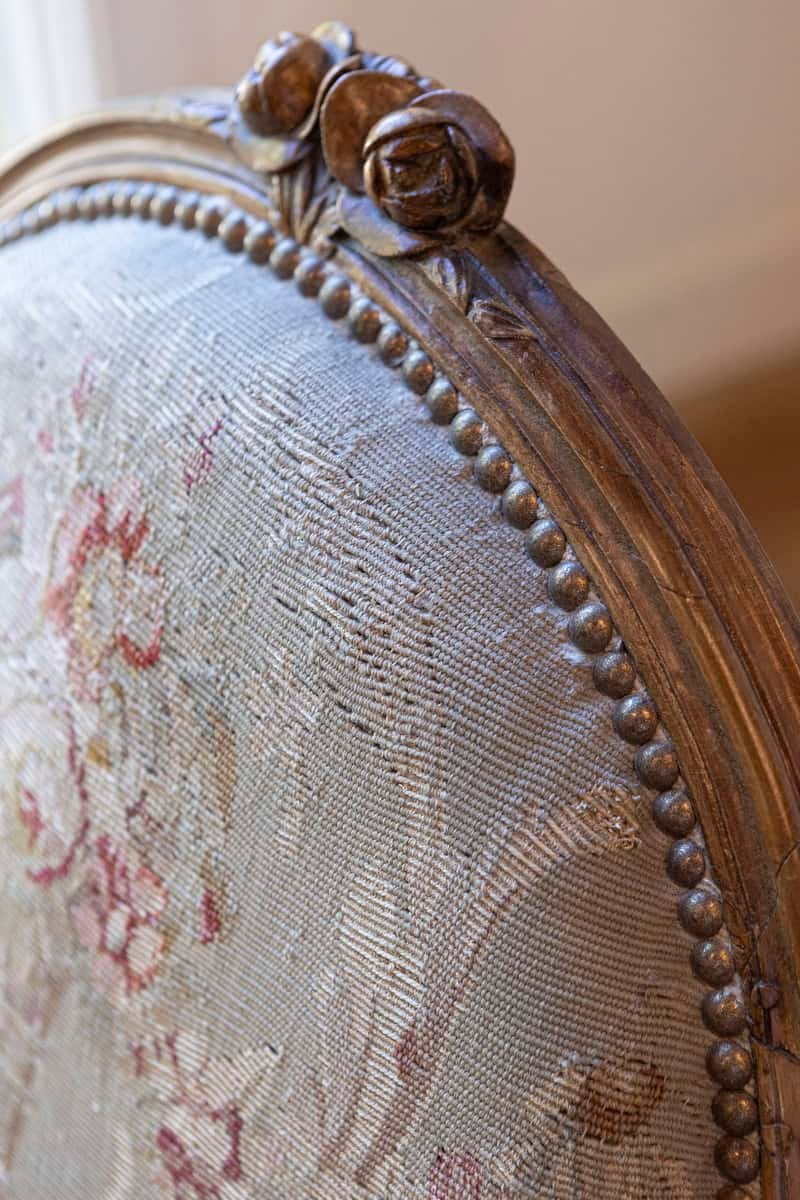 French Louis XVI Period 18th Century Armchair with Floral Tapestry Upholstery - JAA
