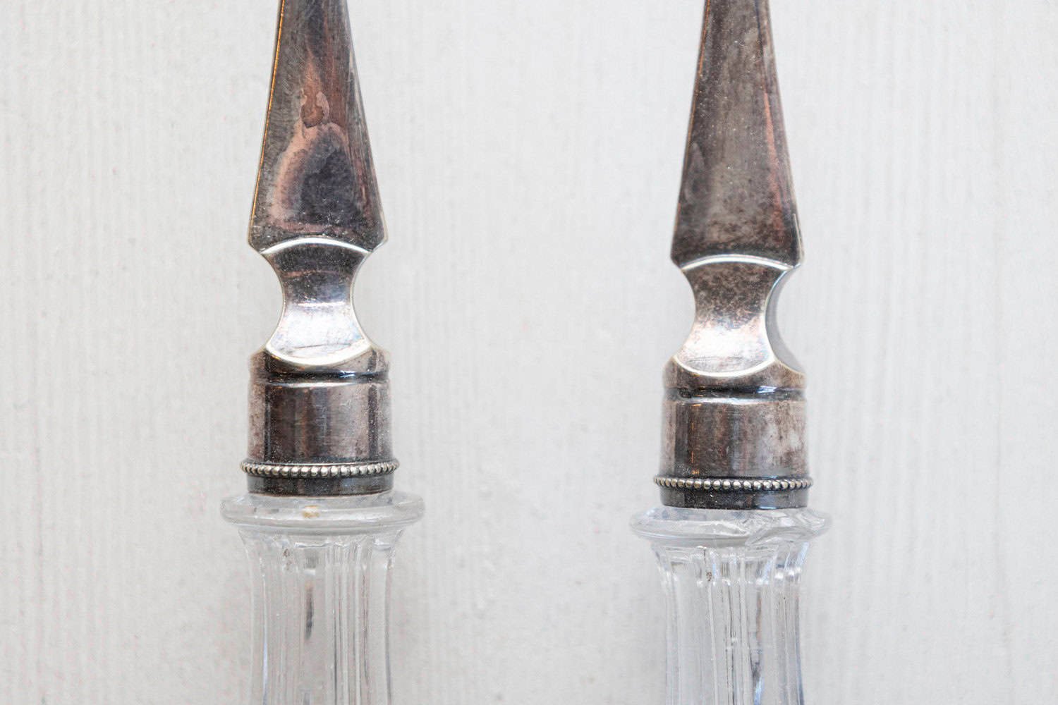 Pair of English Victorian 19th Century Silver Serving Spoons with Glass Handles - JAA