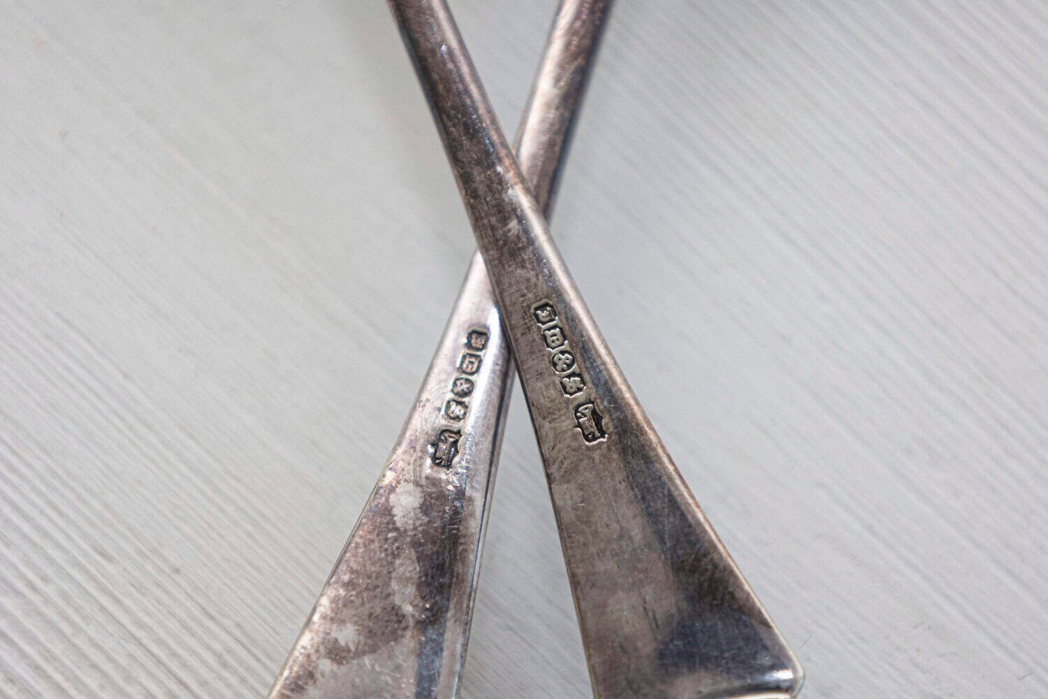 Pair of English Victorian 19th Century Silver Serving Spoons with Glass Handles - JAA