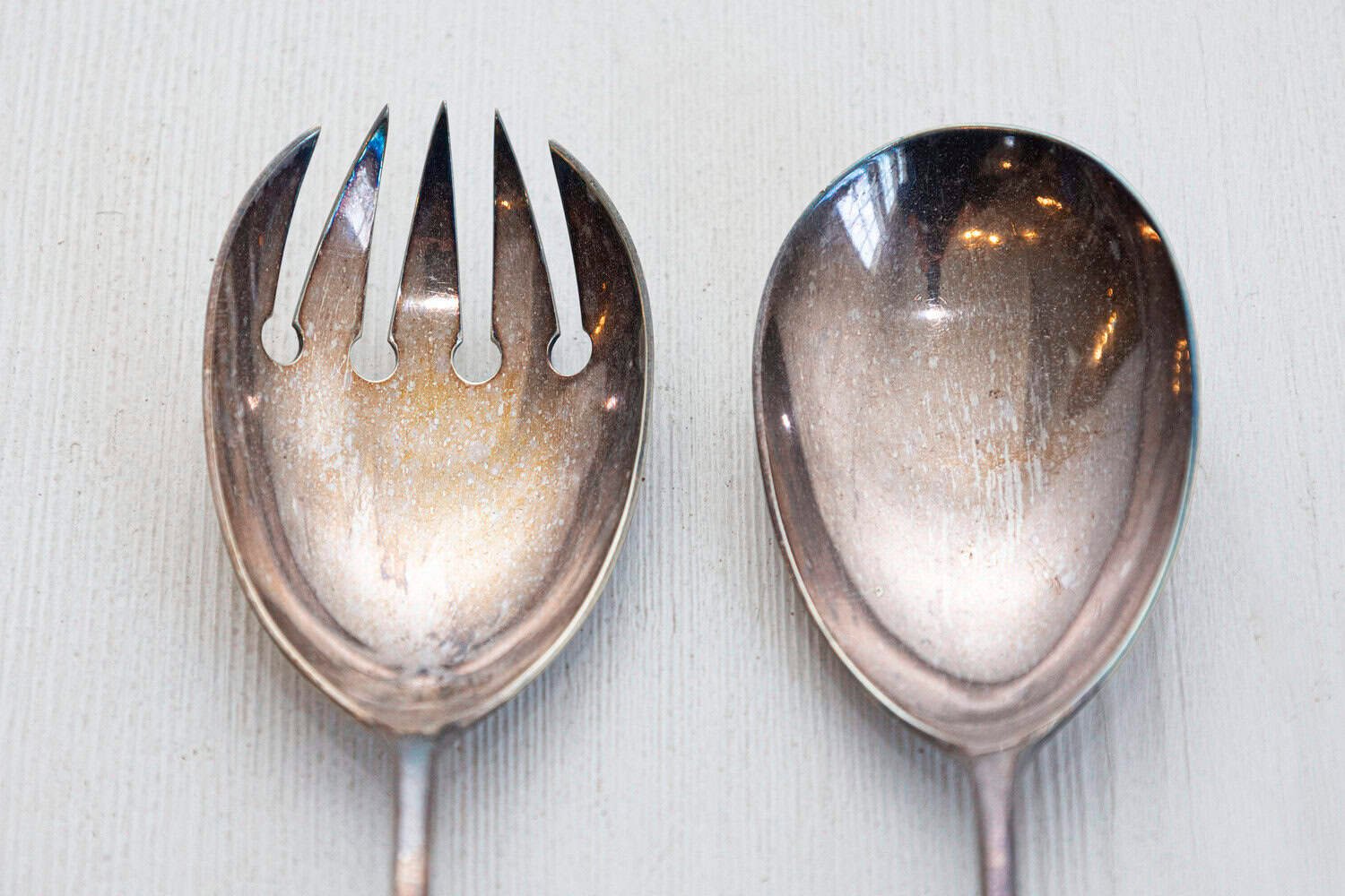 Pair of English Victorian 19th Century Silver Serving Spoons with Glass Handles - JAA