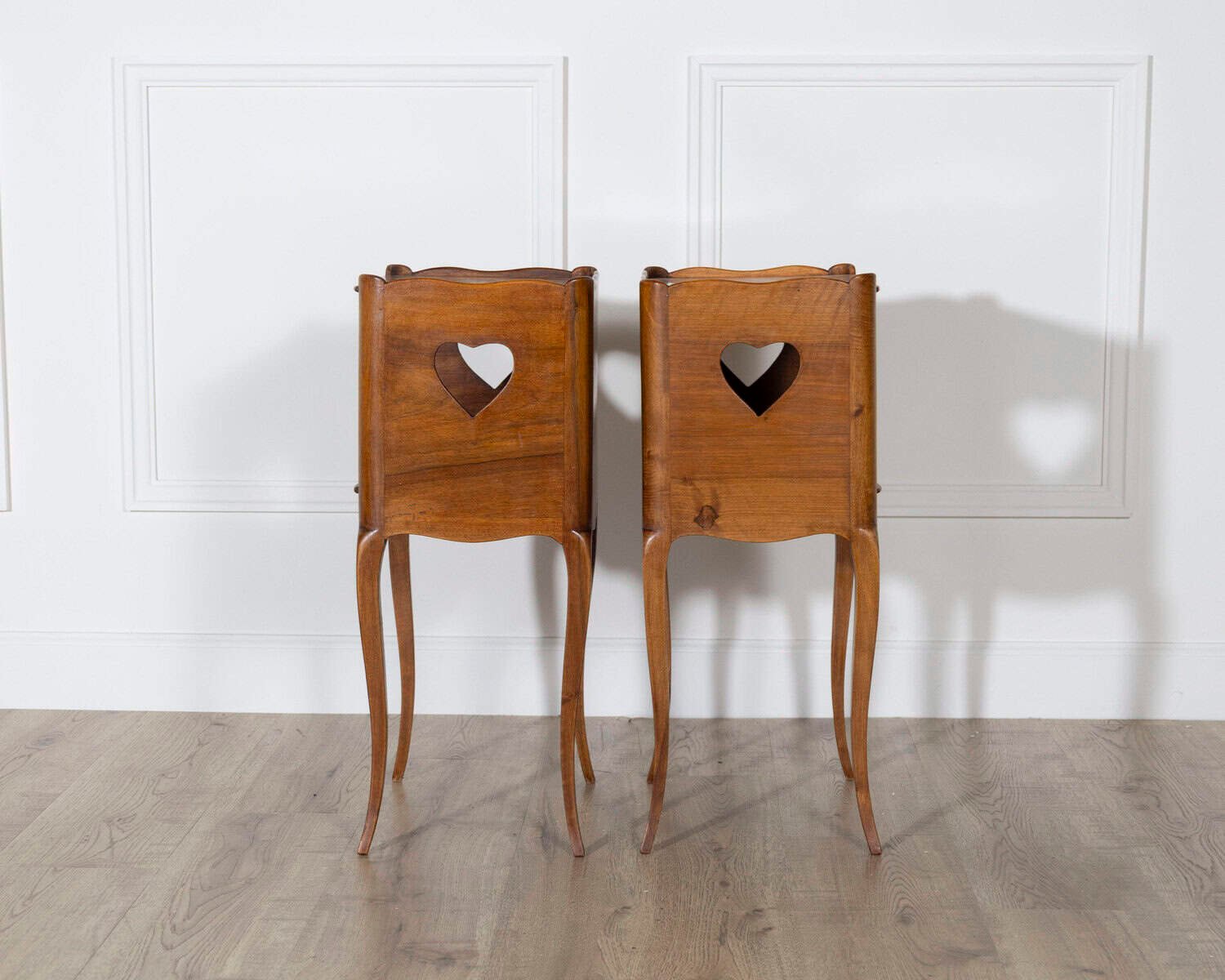 Pair of French Solid Walnut Bedside Tables with Heart Cutouts, 20th Century - JAA