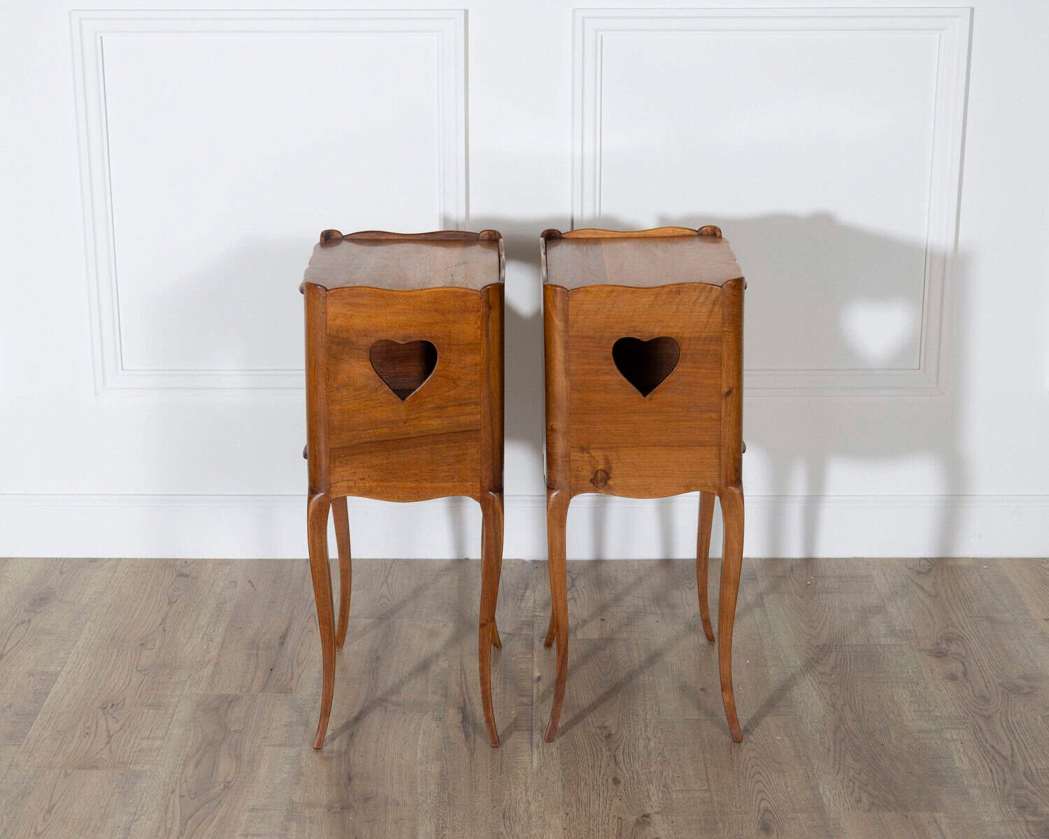 Pair of French Solid Walnut Bedside Tables with Heart Cutouts, 20th Century - JAA
