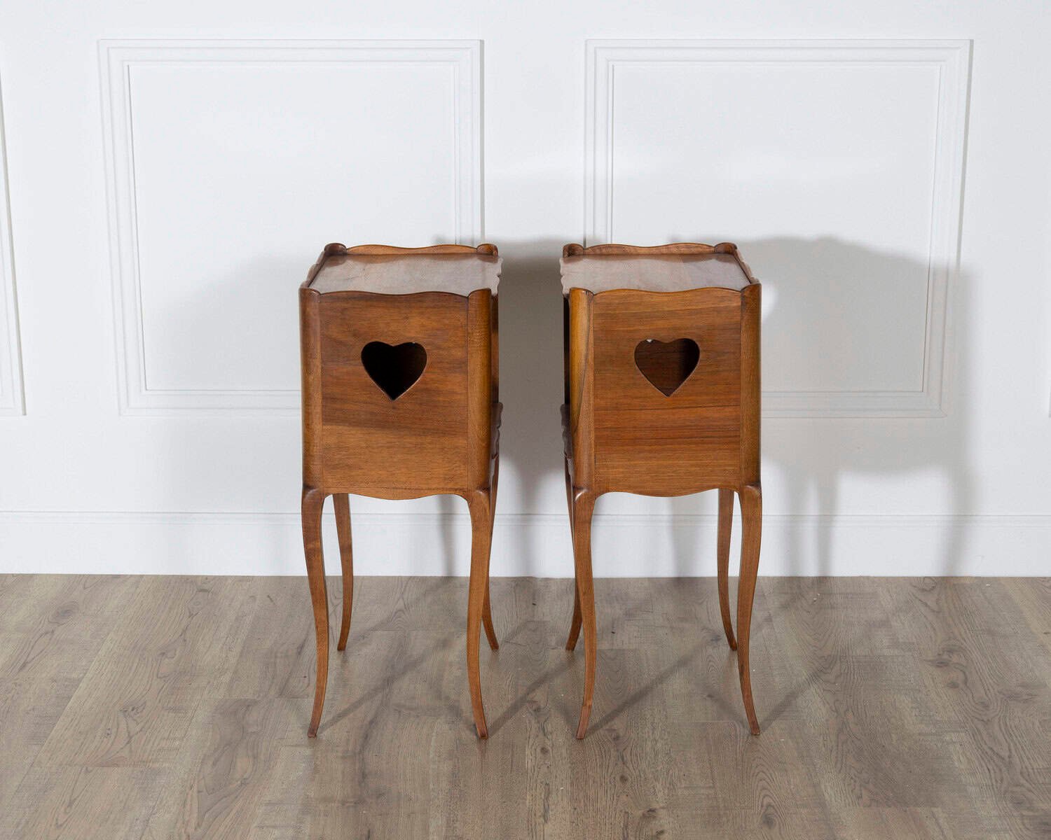 Pair of French Solid Walnut Bedside Tables with Heart Cutouts, 20th Century - JAA