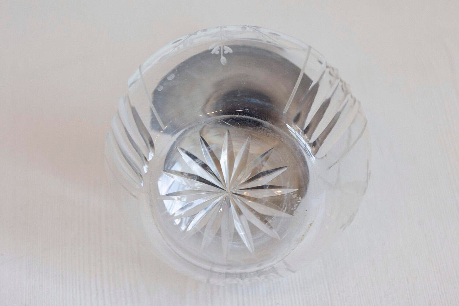 Danish 20th Century Crystal and Silver Decanter with Stopper and Foliage Engraved Body - JAA