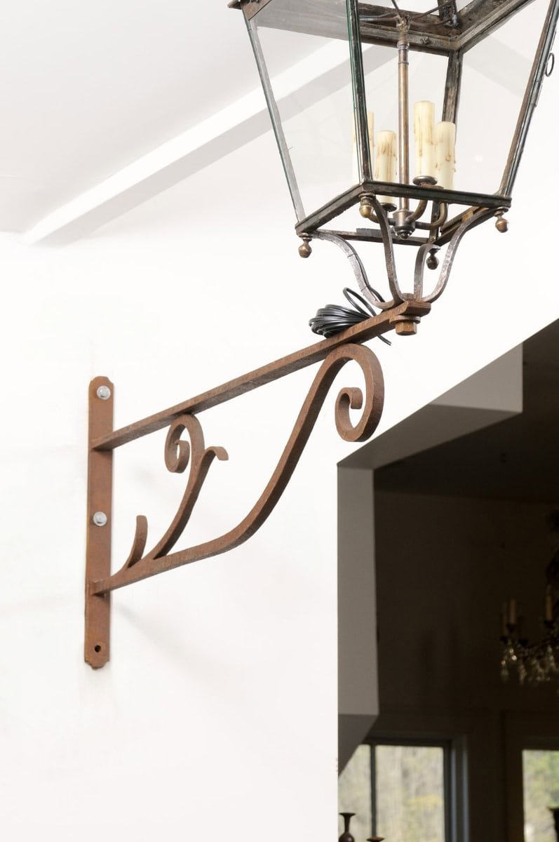 On Hold - French 1890s Iron and Copper Wall Lantern with Four Lights and Scrolling Bracket - JAA