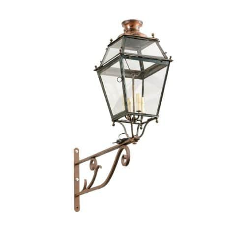 On Hold - French 1890s Iron and Copper Wall Lantern with Four Lights and Scrolling Bracket