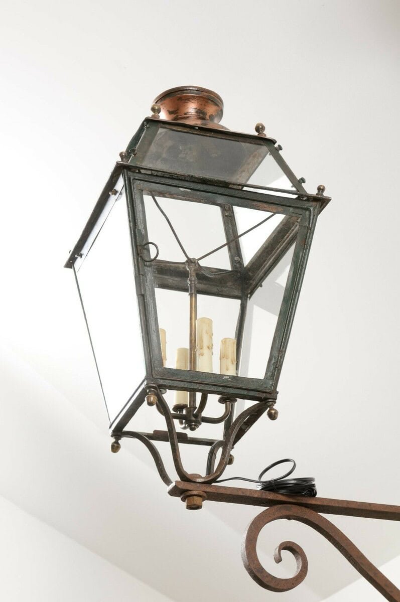 On Hold - French 1890s Iron and Copper Wall Lantern with Four Lights and Scrolling Bracket - JAA