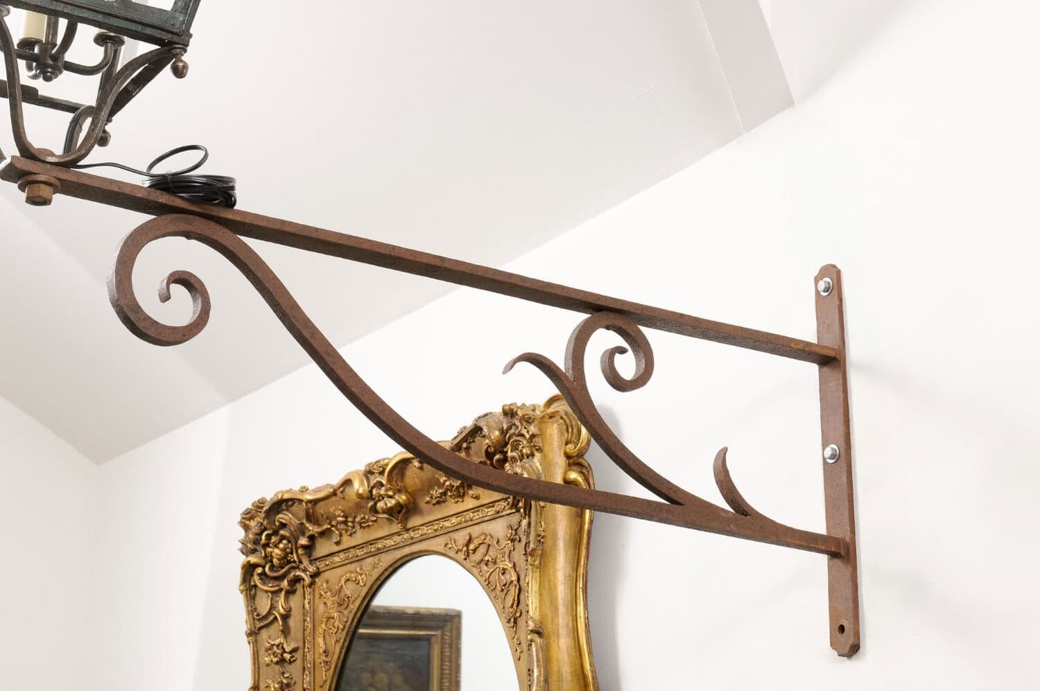 On Hold - French 1890s Iron and Copper Wall Lantern with Four Lights and Scrolling Bracket - JAA