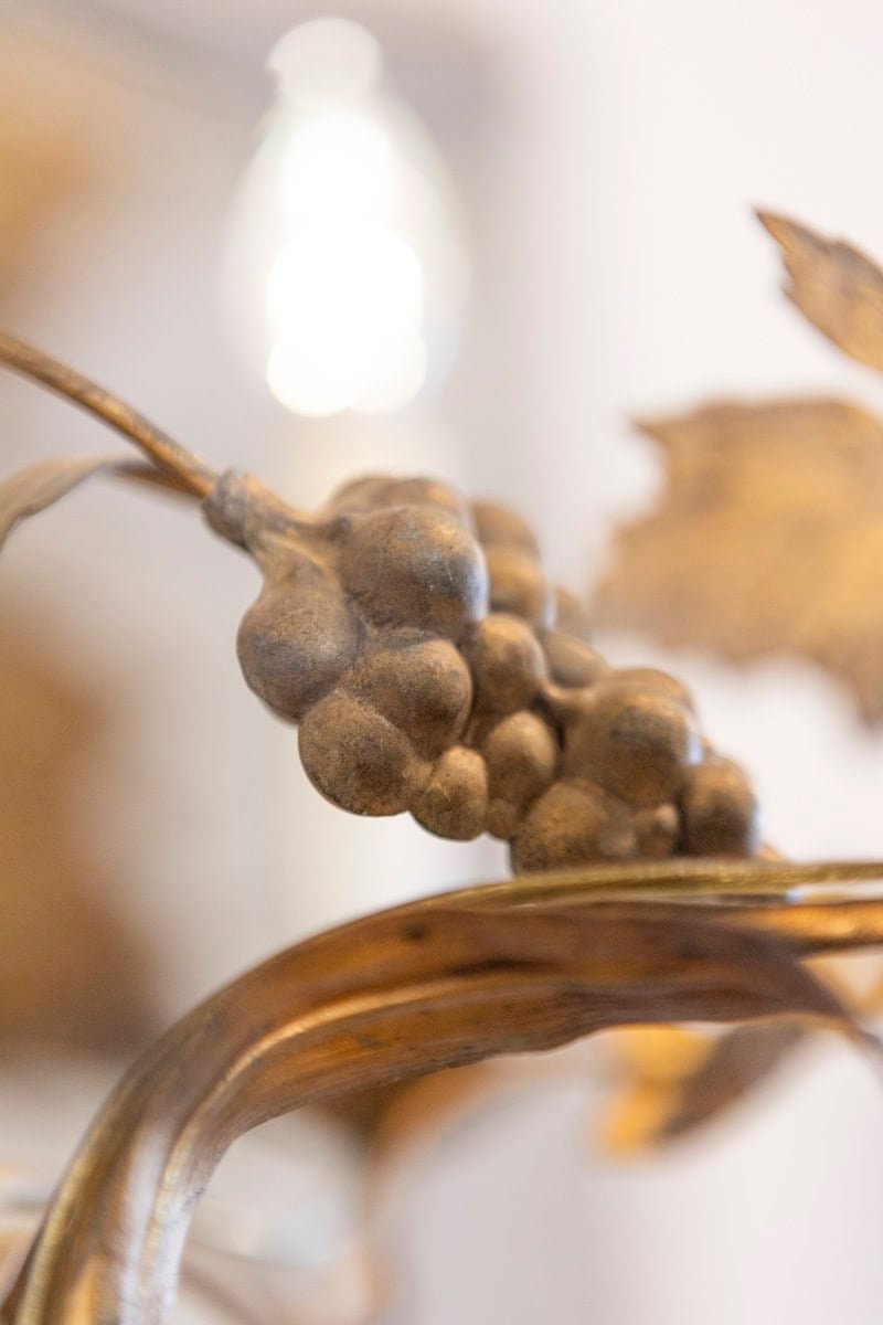 French Maison Charles Inspired Gilt Metal Four-Light Chandelier with Flowers - JAA