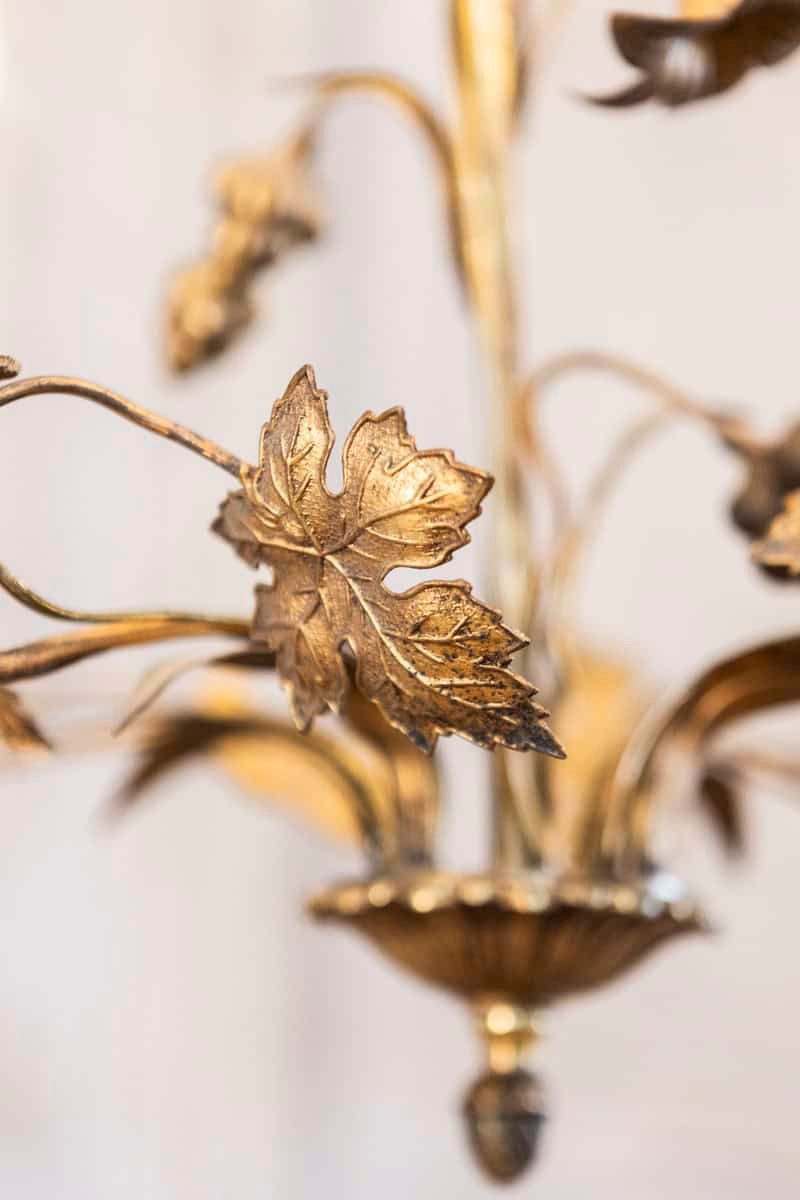 French Maison Charles Inspired Gilt Metal Four-Light Chandelier with Flowers - JAA