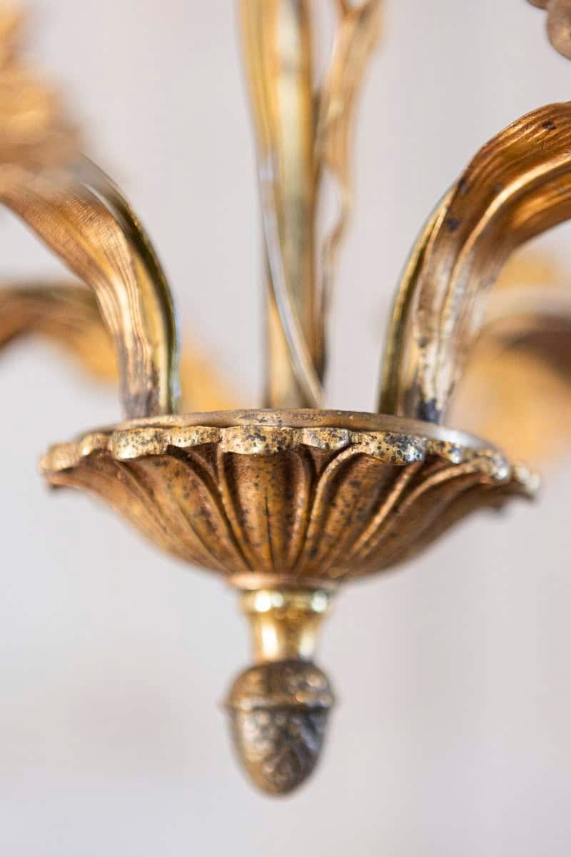 French Maison Charles Inspired Gilt Metal Four-Light Chandelier with Flowers - JAA