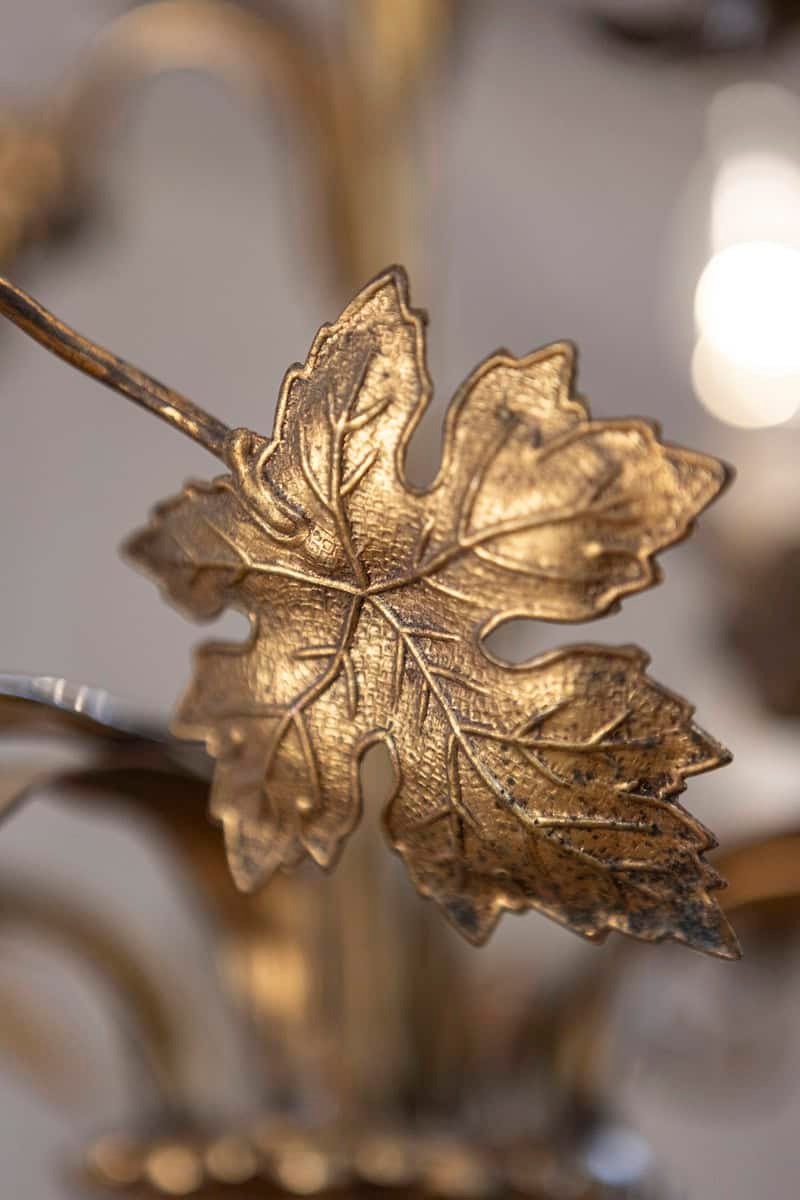 French Maison Charles Inspired Gilt Metal Four-Light Chandelier with Flowers - JAA