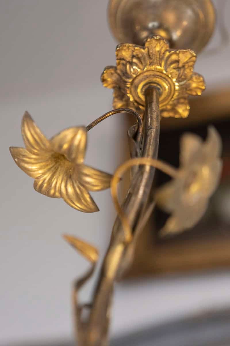 French Maison Charles Inspired Gilt Metal Four-Light Chandelier with Flowers - JAA