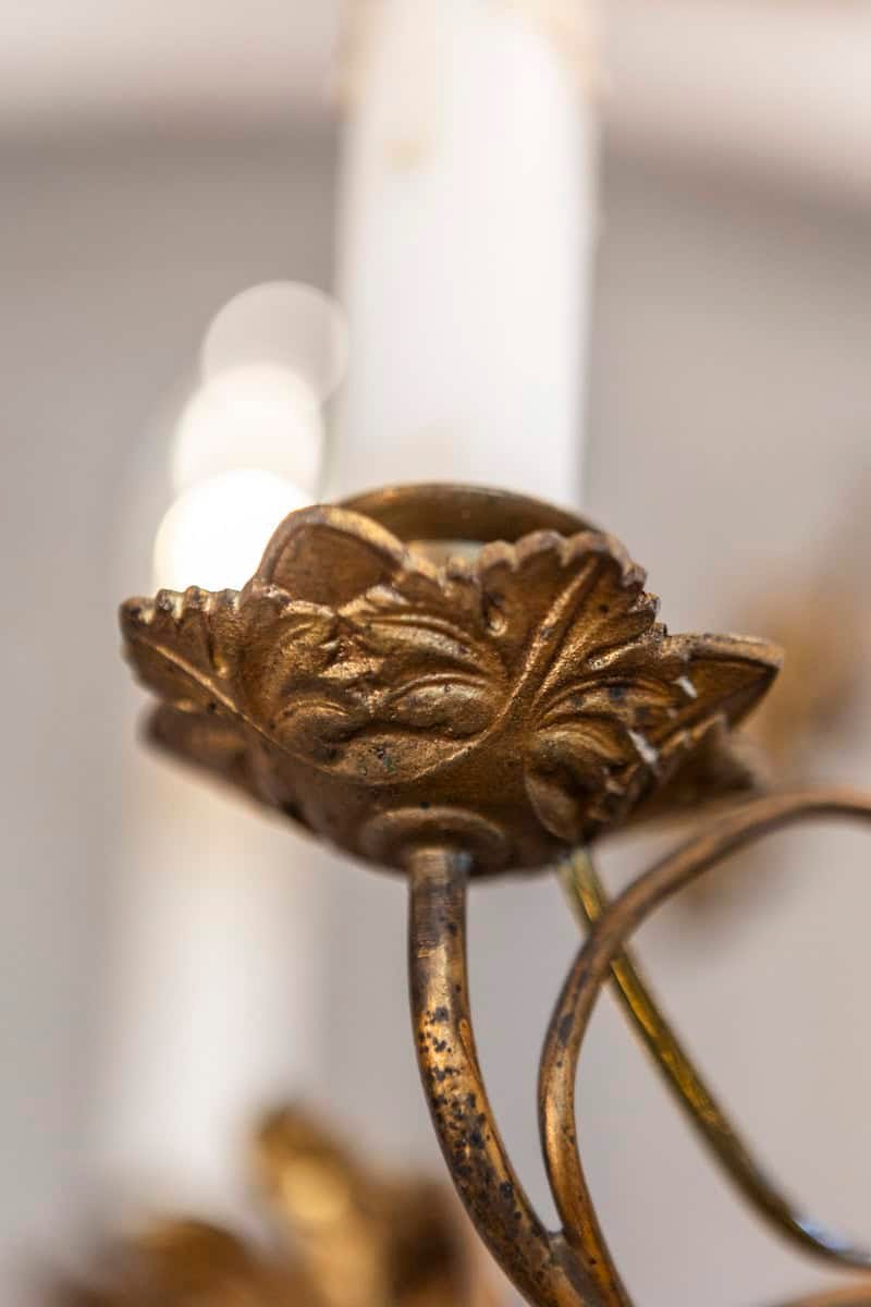 French Maison Charles Inspired Gilt Metal Four-Light Chandelier with Flowers - JAA