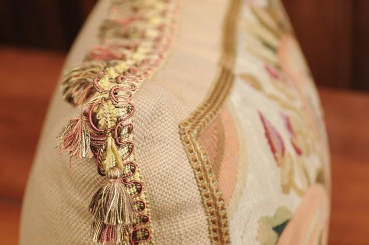 Pillow Made from a 19th Century French Tapestry with Floral Décor and Tassels - JAA