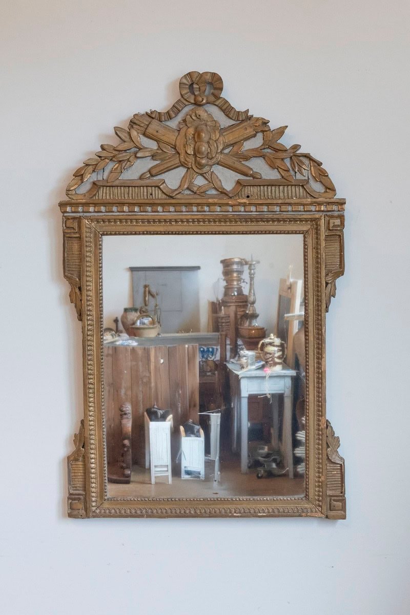 French Louis XVI Period 1770s Painted and Gilded Mirror with Quivers and Arrows - JAA