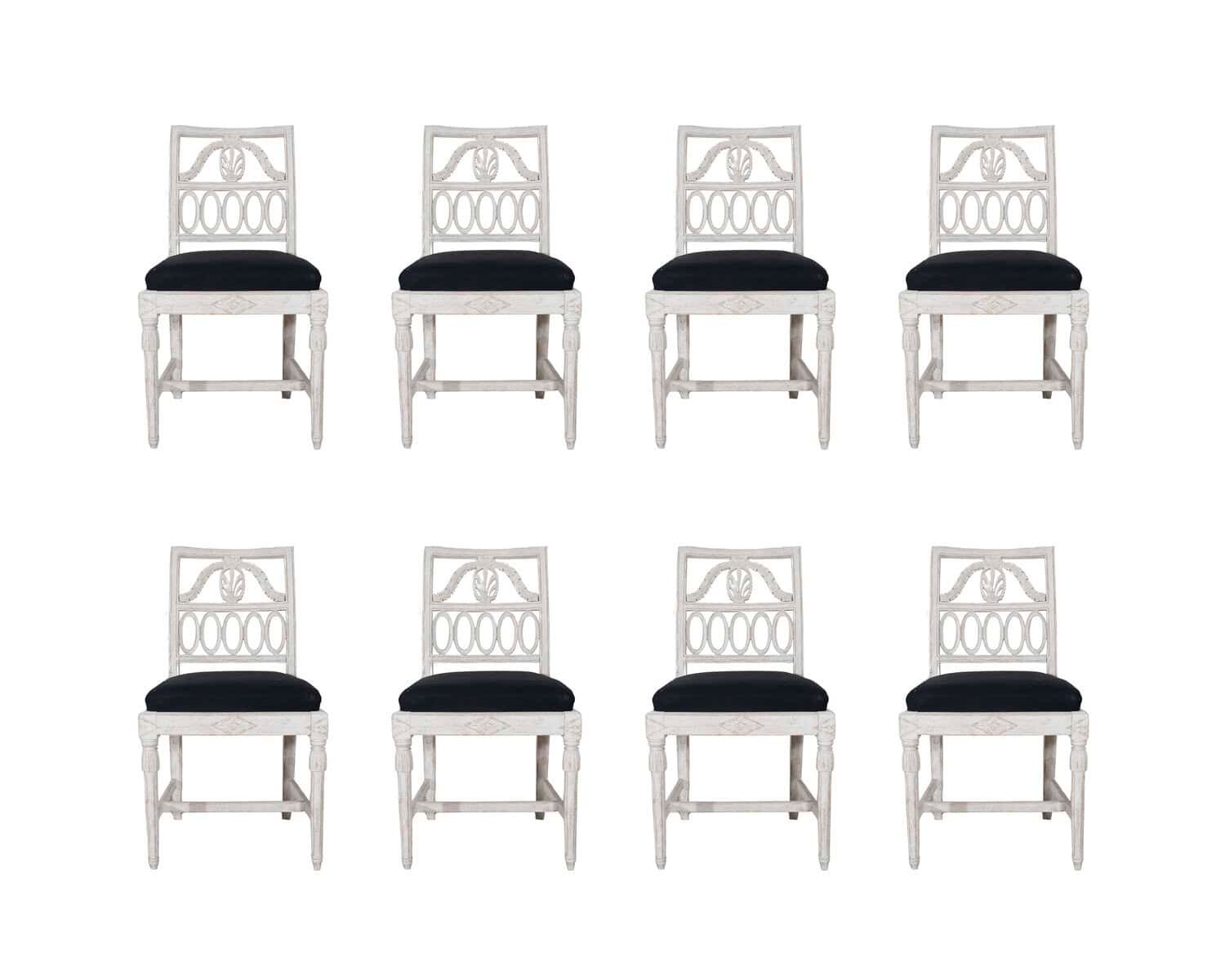 Set of Eight Swedish Gustavian Dining Chairs, circa 1820