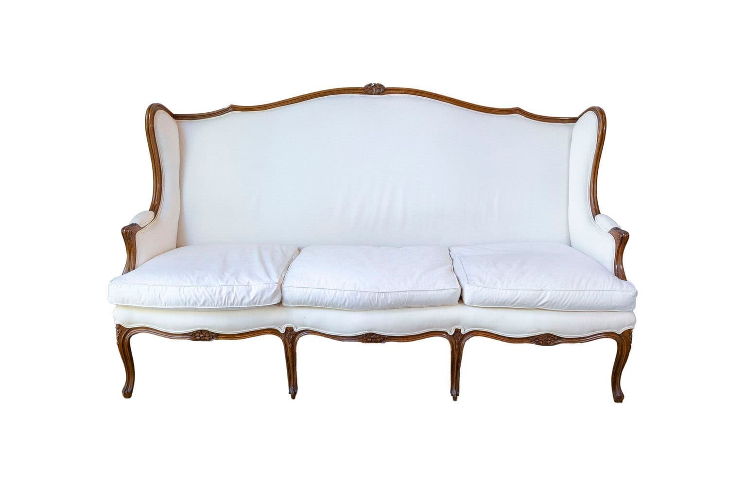 French, 19th Century Louis XV Style Wooden Three-Seat Canapé à Oreilles - JAA