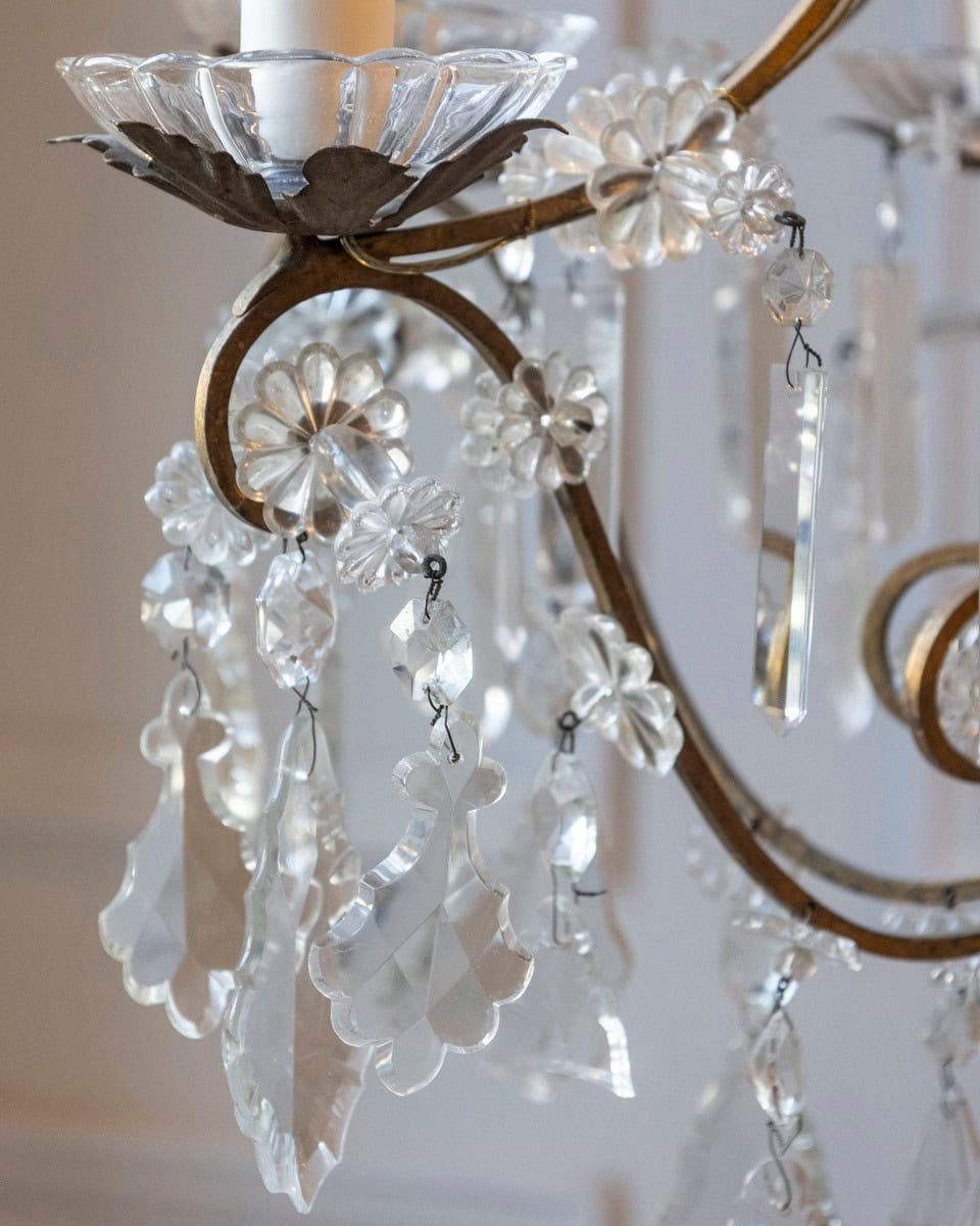 Italian Rococo Style 1890s Six-Light Crystal Chandelier with Gilt Metal Armature - JAA