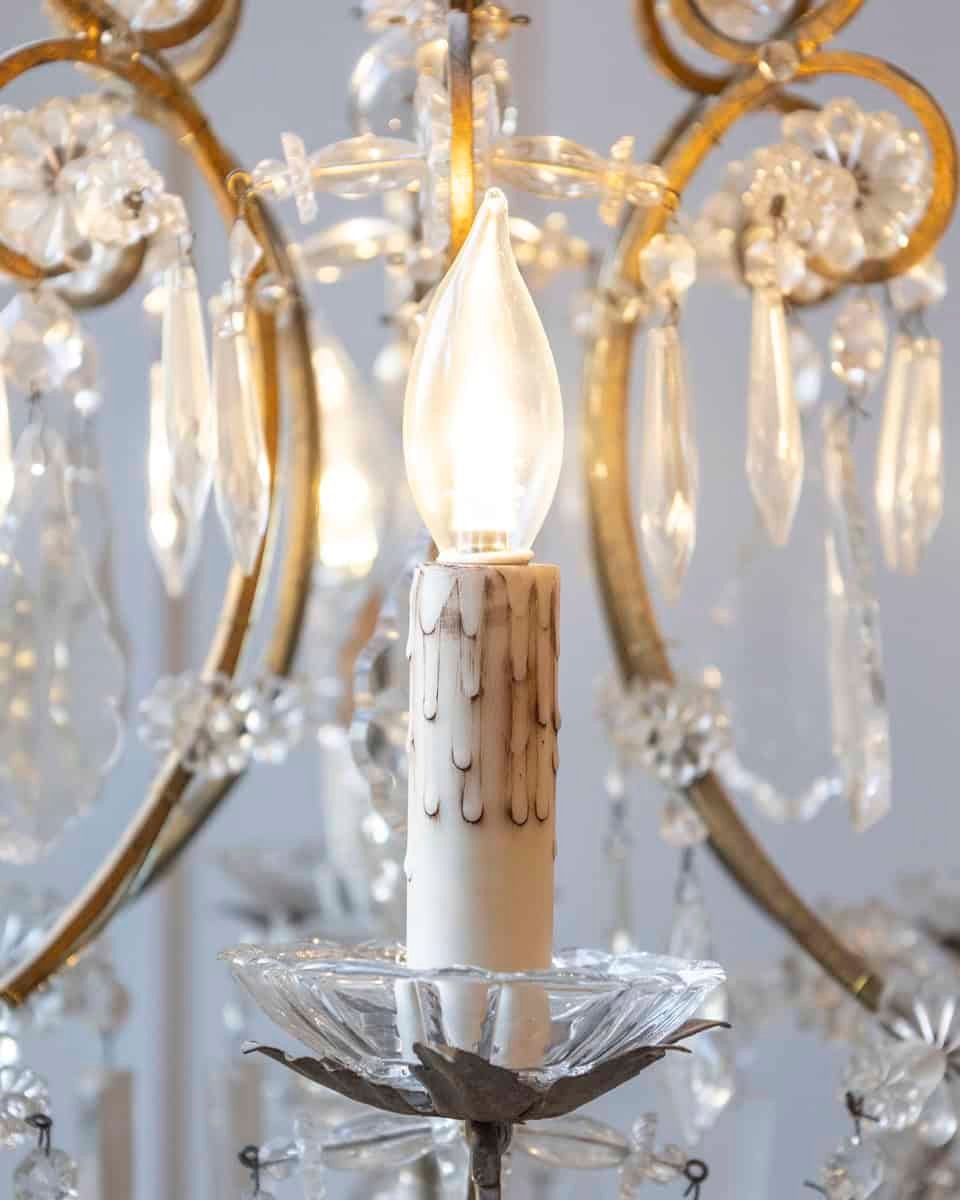 Italian Rococo Style 1890s Six-Light Crystal Chandelier with Gilt Metal Armature - JAA