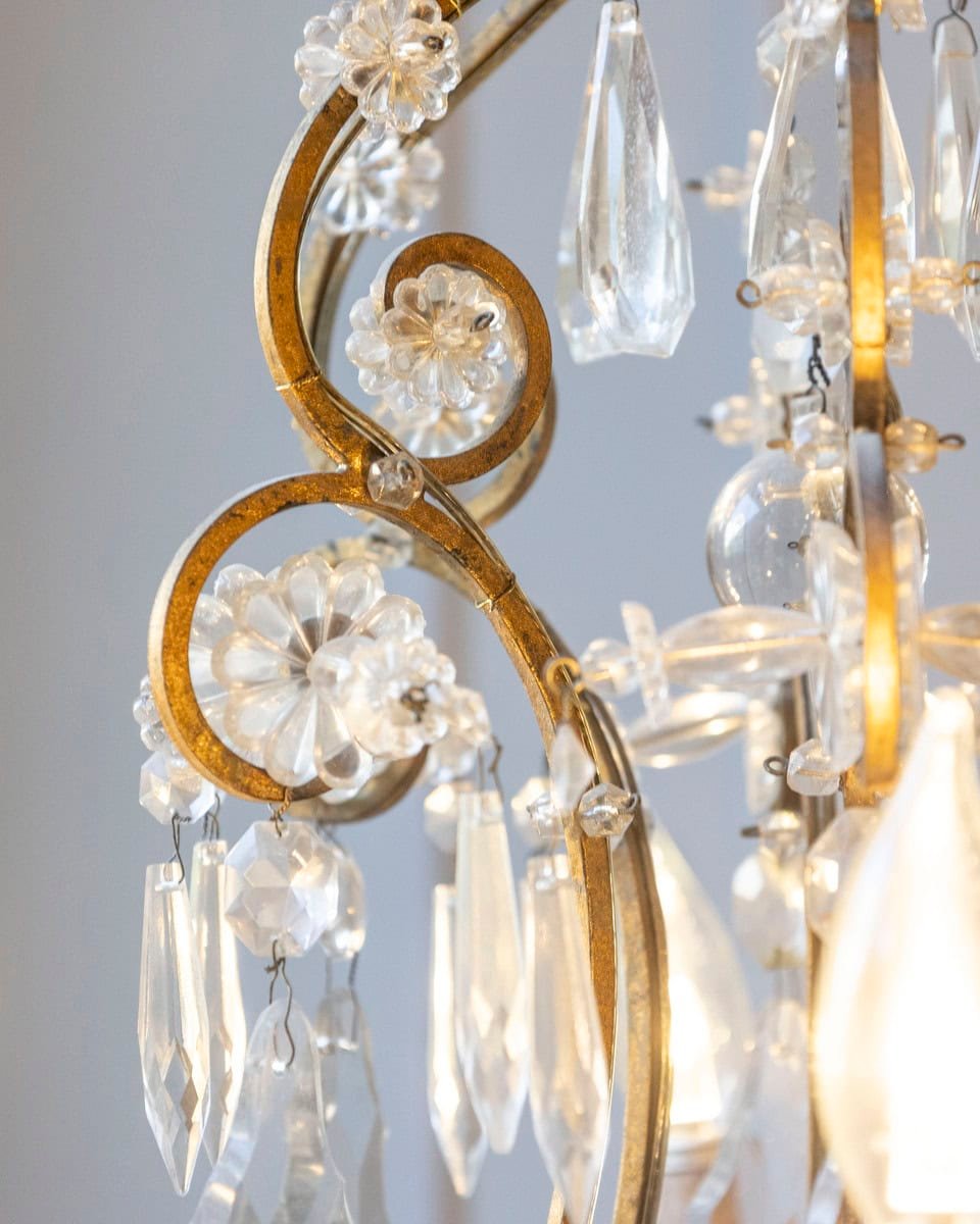 Italian Rococo Style 1890s Six-Light Crystal Chandelier with Gilt Metal Armature - JAA