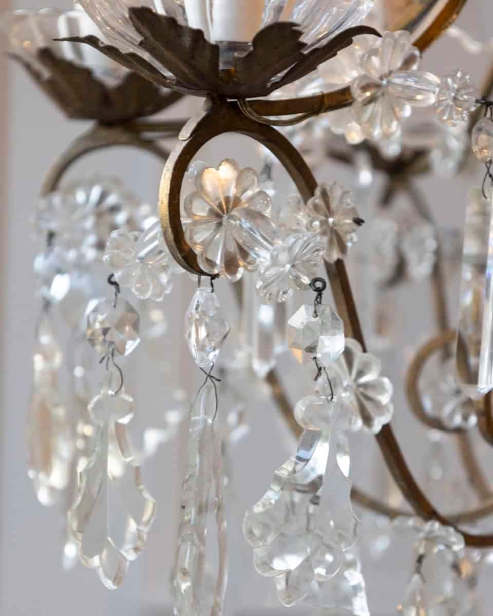 Italian Rococo Style 1890s Six-Light Crystal Chandelier with Gilt Metal Armature - JAA