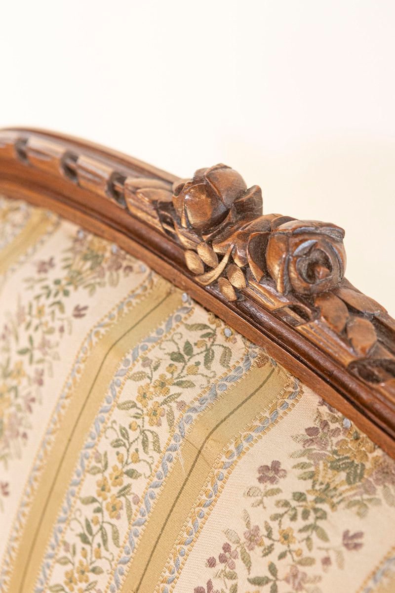 French Louis XVI Style 19th Century Walnut Bergère à Oreilles with Carved Roses - JAA