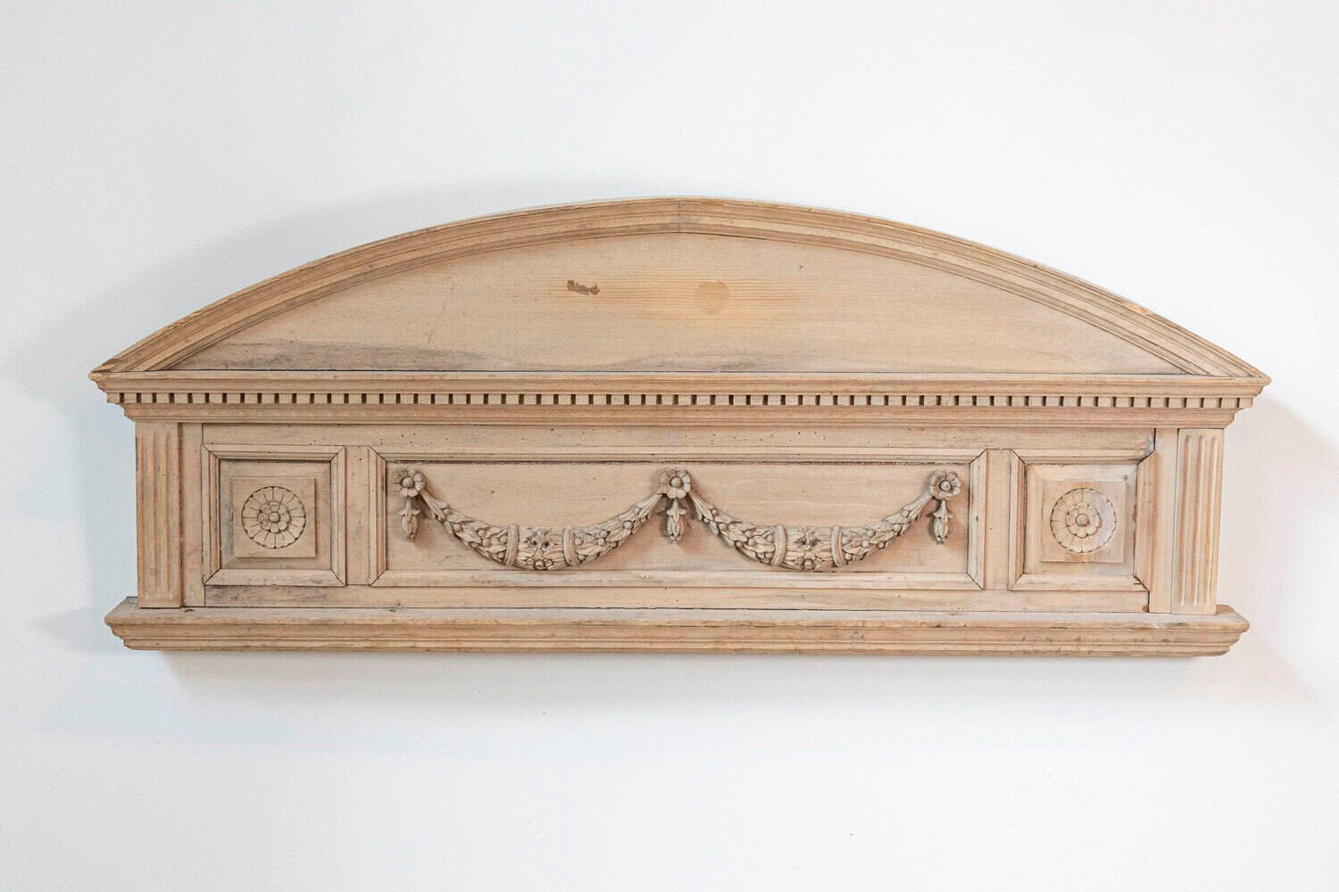 Pair of English Neoclassical Style 1850s Carved Pine Overdoors with Swag Motifs - JAA