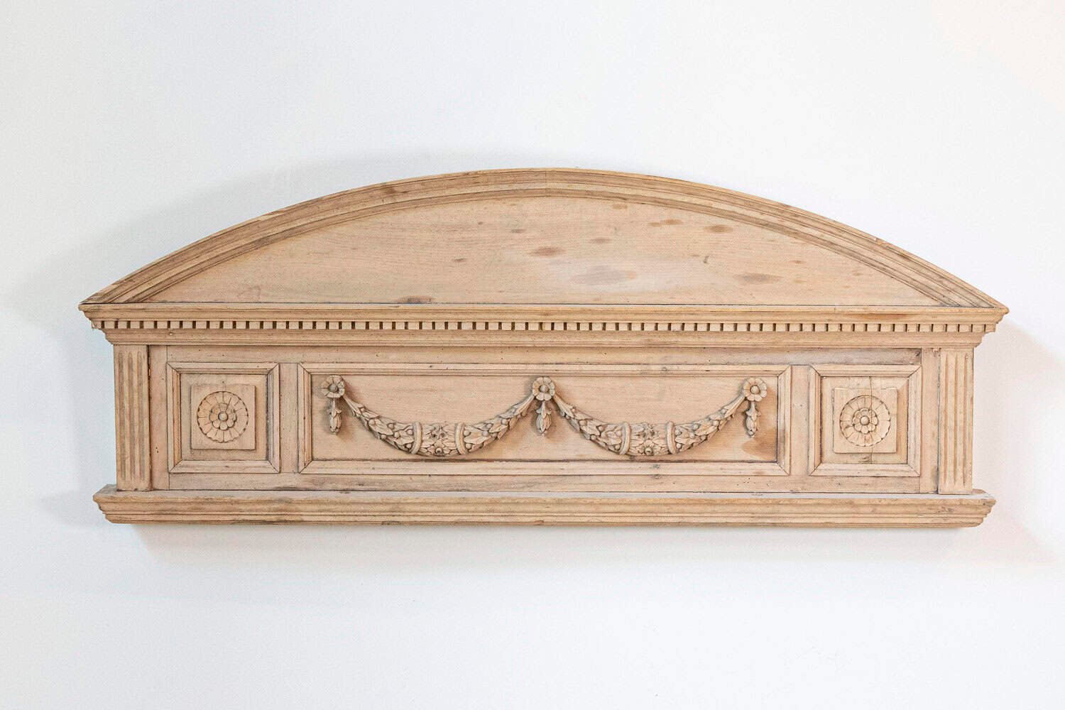 Pair of English Neoclassical Style 1850s Carved Pine Overdoors with Swag Motifs - JAA