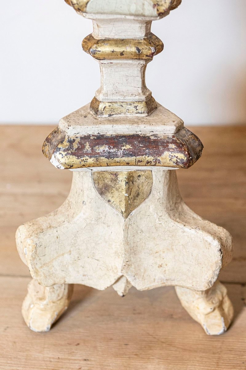 Italian 18th Century Painted Wood Candlestick from Tuscany with Gilt Accents - JAA