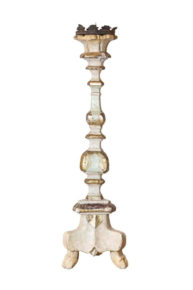 Italian 18th Century Painted Wood Candlestick from Tuscany with Gilt Accents