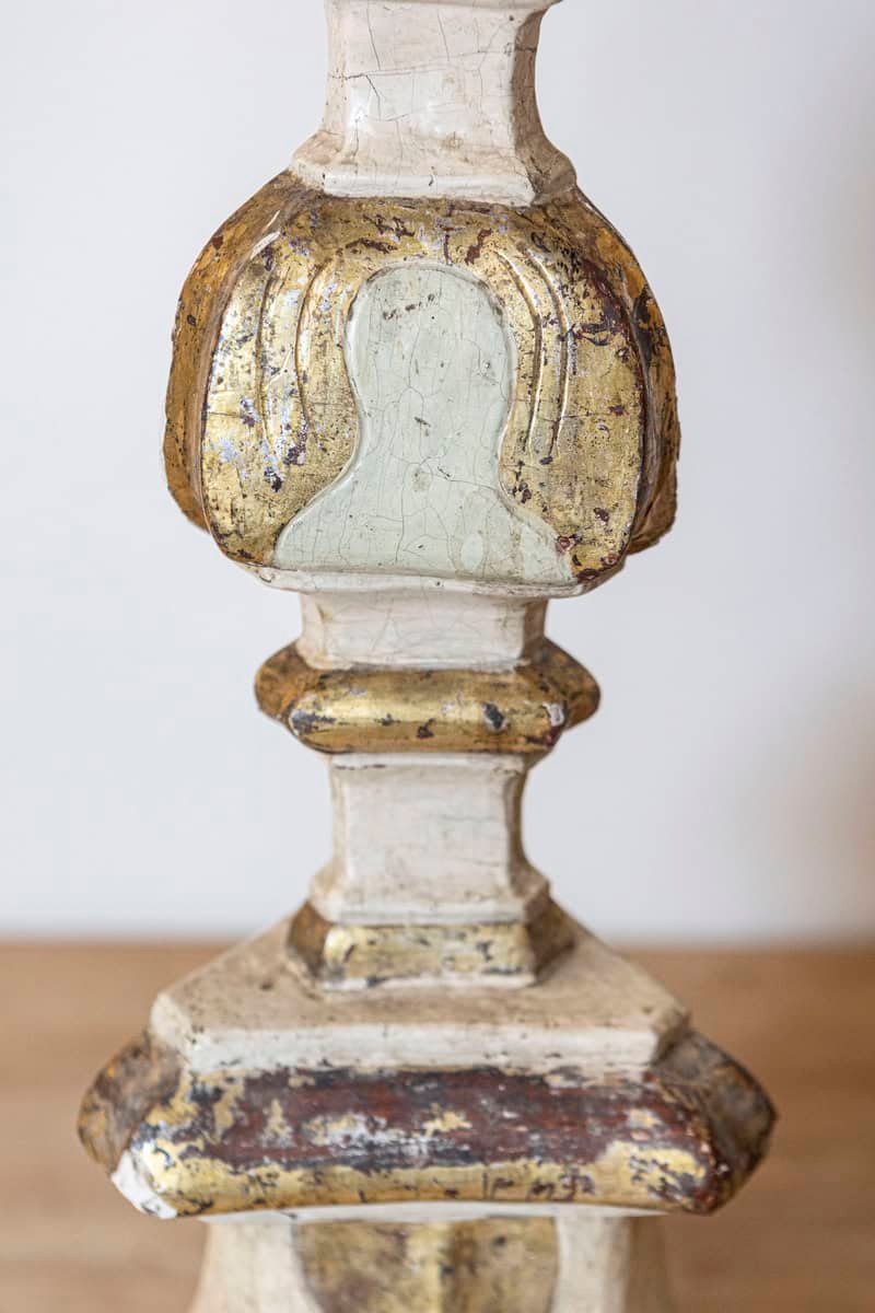 Italian 18th Century Painted Wood Candlestick from Tuscany with Gilt Accents - JAA