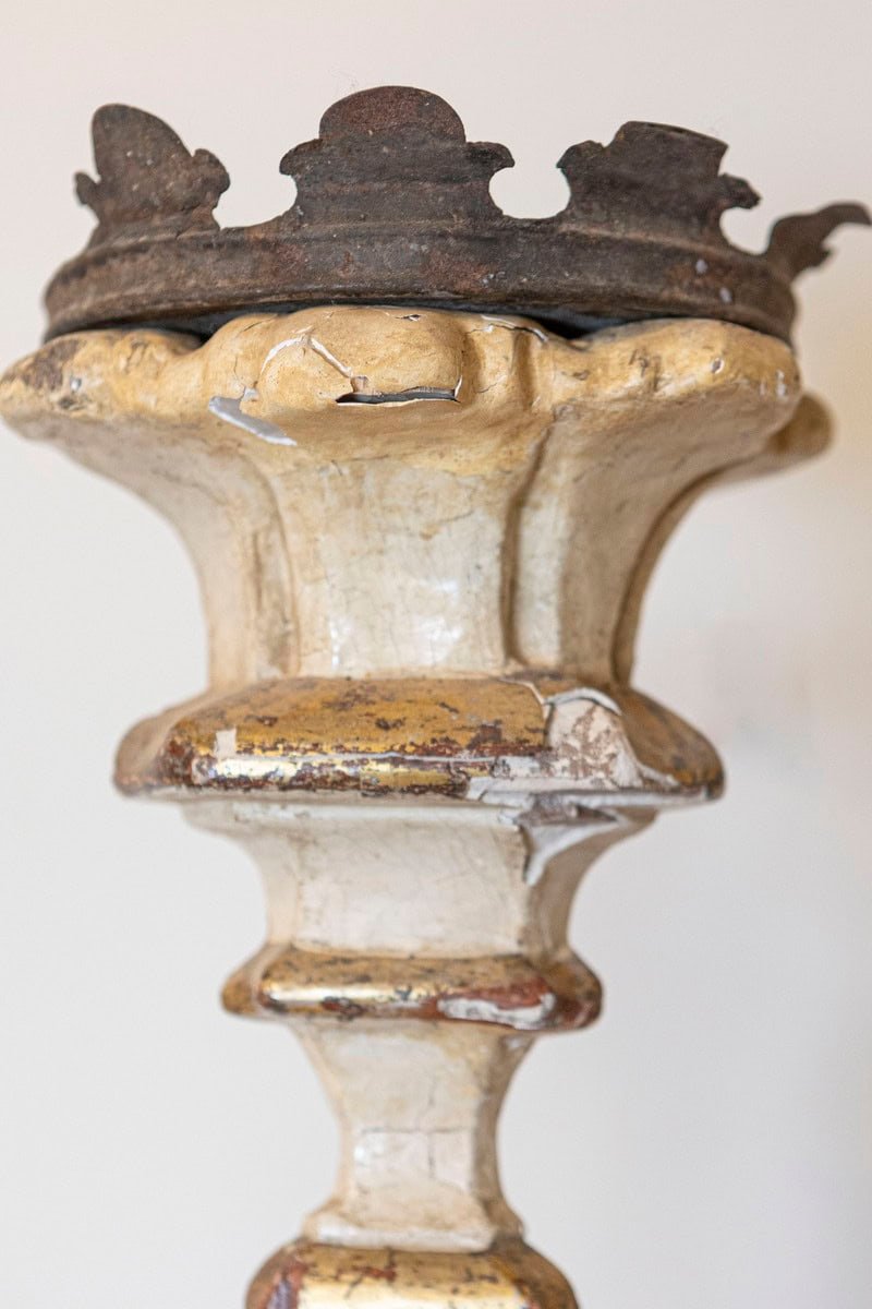 Italian 18th Century Painted Wood Candlestick from Tuscany with Gilt Accents - JAA
