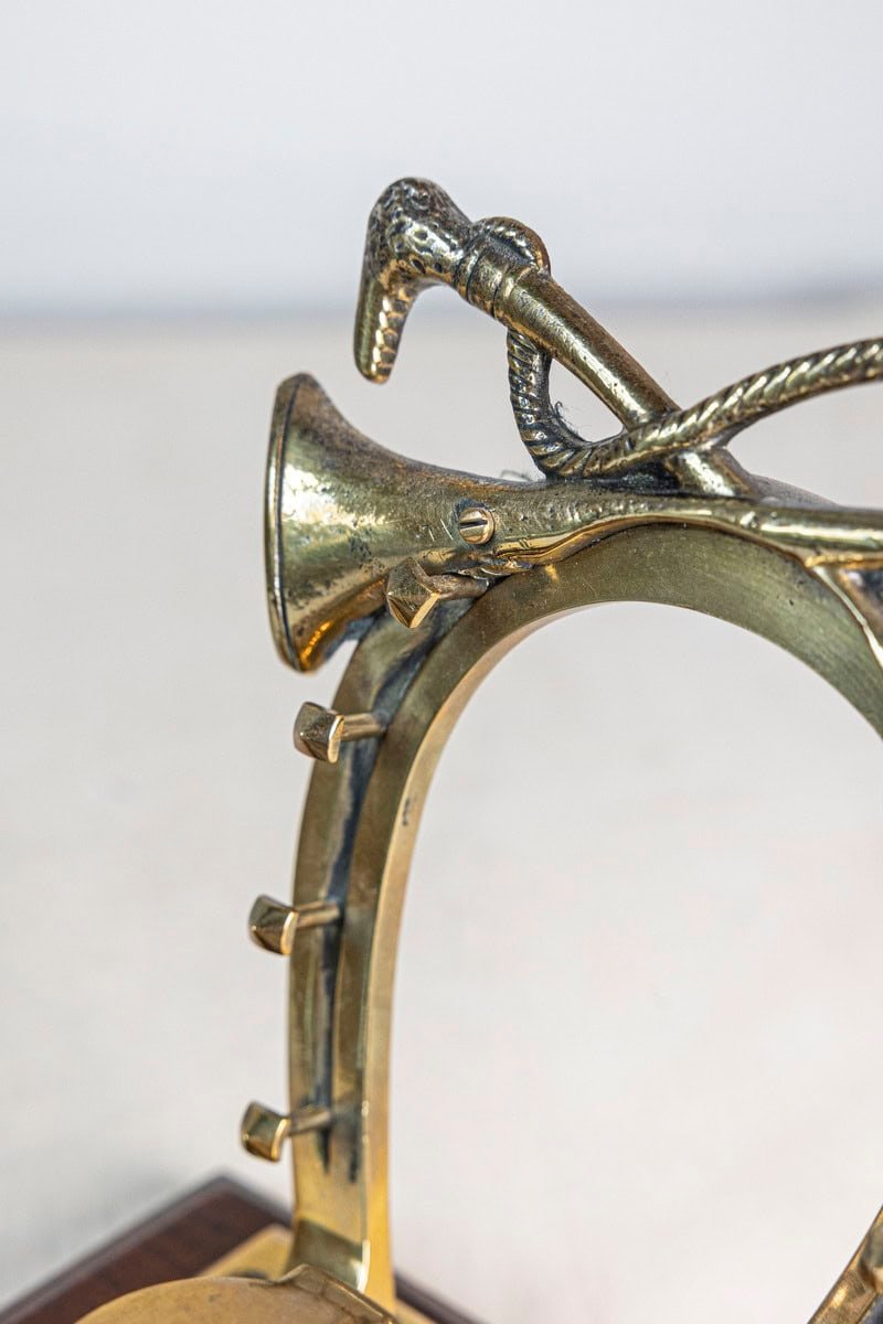 English Edwardian Period 1900s Inkwell with Brass Equestrian Motifs and Base - JAA