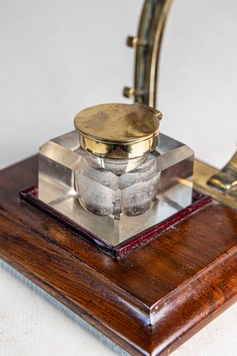 English Edwardian Period 1900s Inkwell with Brass Equestrian Motifs and Base - JAA