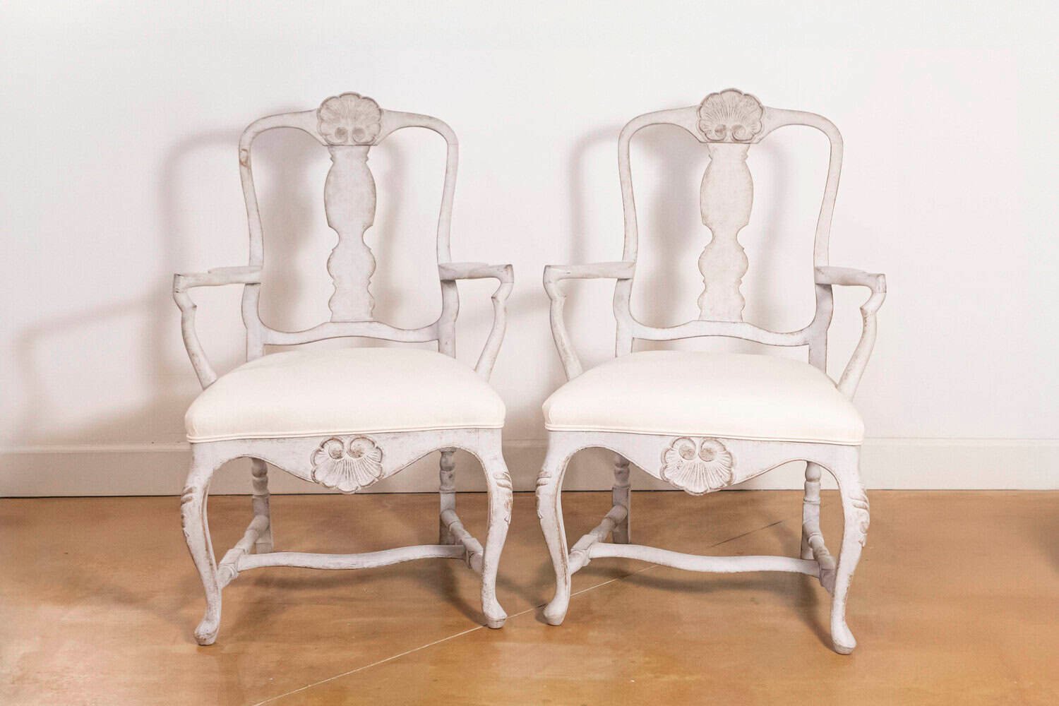 Pair of Scandinavian Rococo Style Painted Armchairs - JAA