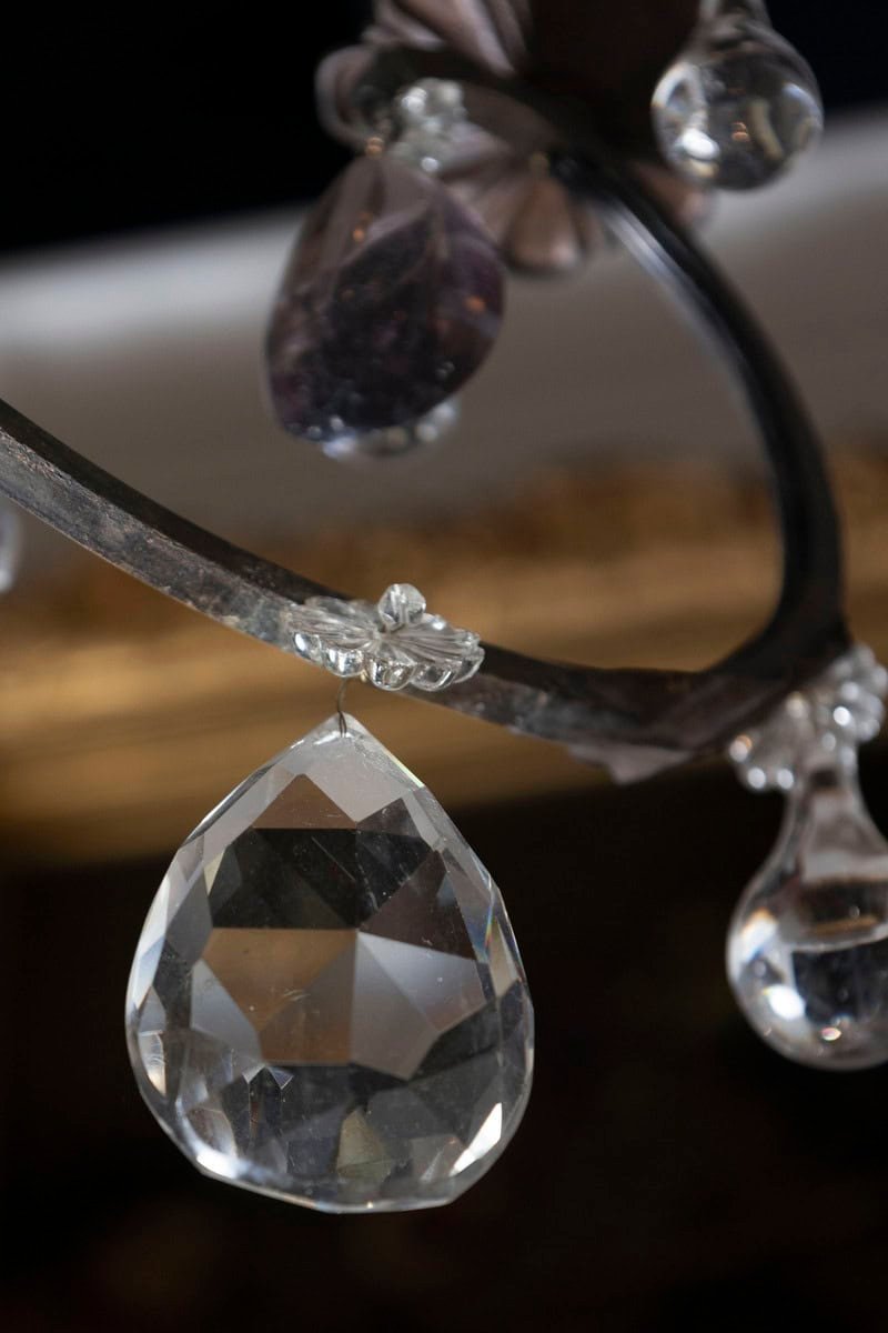 Early 20th Century Iron and Crystal Chandelier with Amethyst Drops - JAA