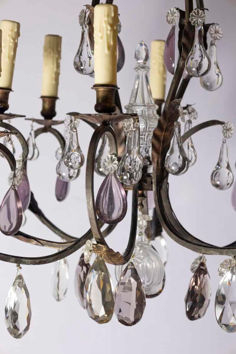 Early 20th Century Iron and Crystal Chandelier with Amethyst Drops - JAA