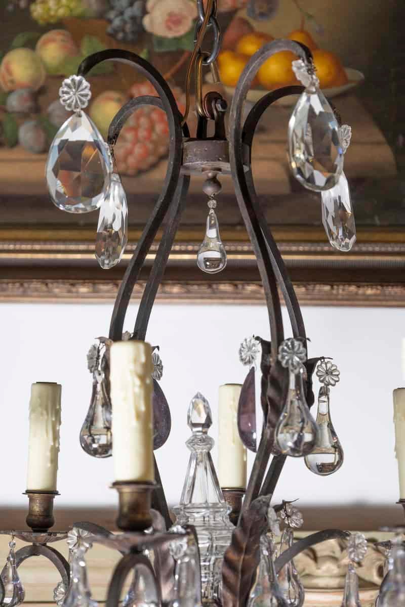 Early 20th Century Iron and Crystal Chandelier with Amethyst Drops - JAA