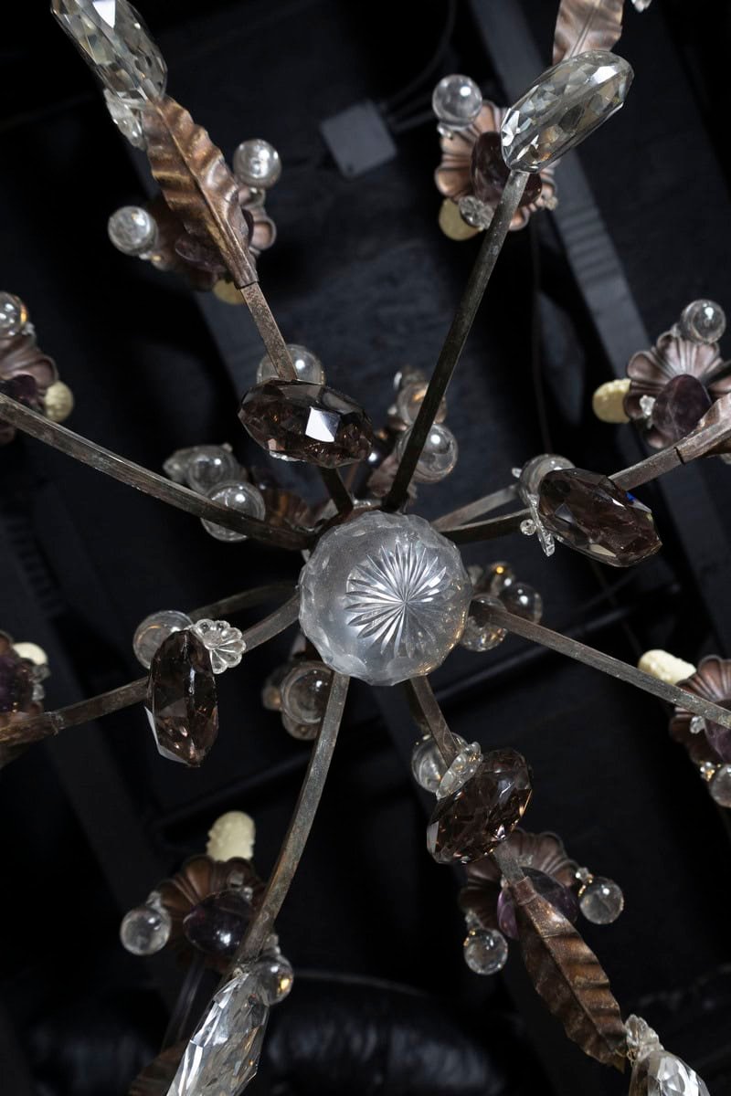 Early 20th Century Iron and Crystal Chandelier with Amethyst Drops - JAA