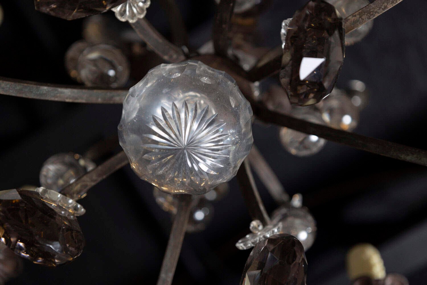 Early 20th Century Iron and Crystal Chandelier with Amethyst Drops - JAA