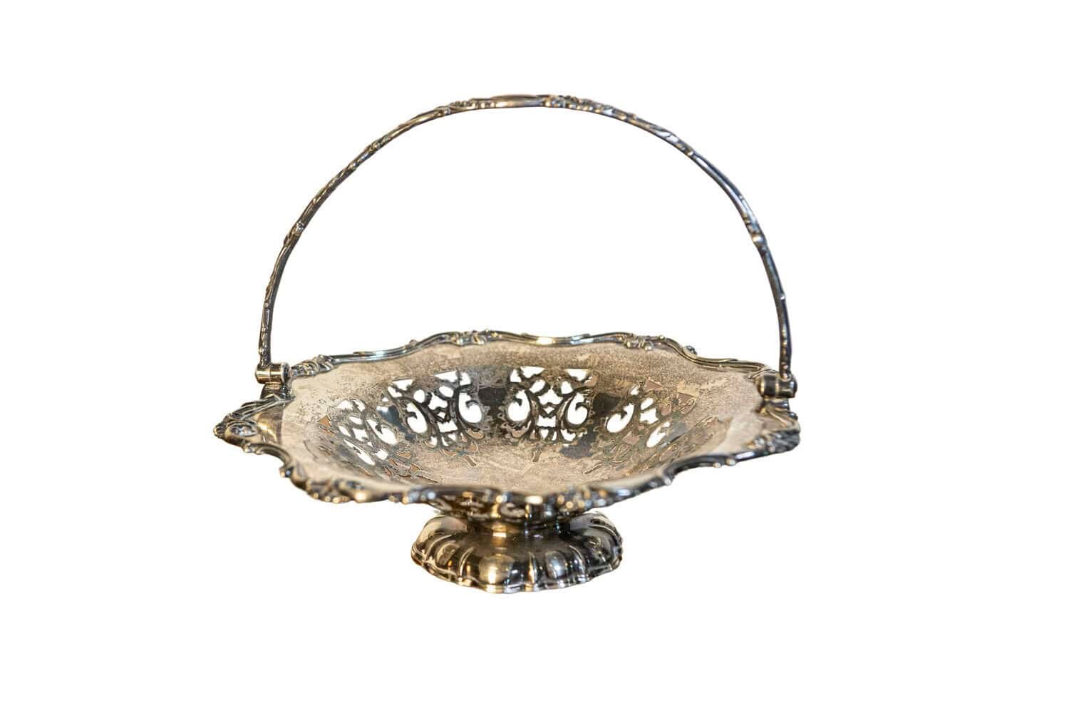 English Victorian Late 19th Century Melvin Pratt Silver Cake Basket with Handle
