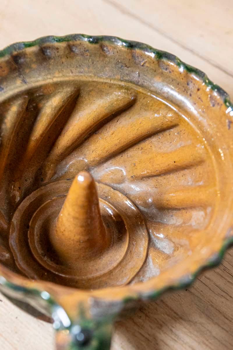 French 19th Century Green and Brown Glazed Pottery Cake Mold with Grooves - JAA