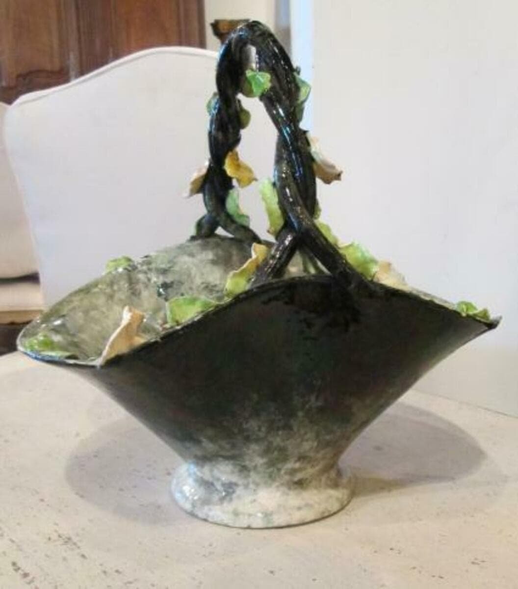 French 1880s Longchamp Porcelain Basket with Applied Flowers - JAA