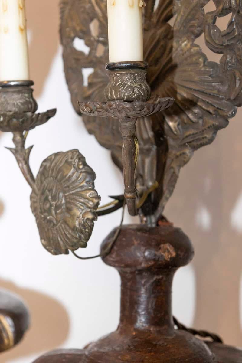 Pair of 19th-Century Italian Carved Wood and Gilt Candlesticks with Floral Motif - JAA