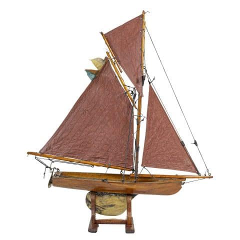English 1920s George V Period Gaff Cutter Pond Yacht with Red Sails