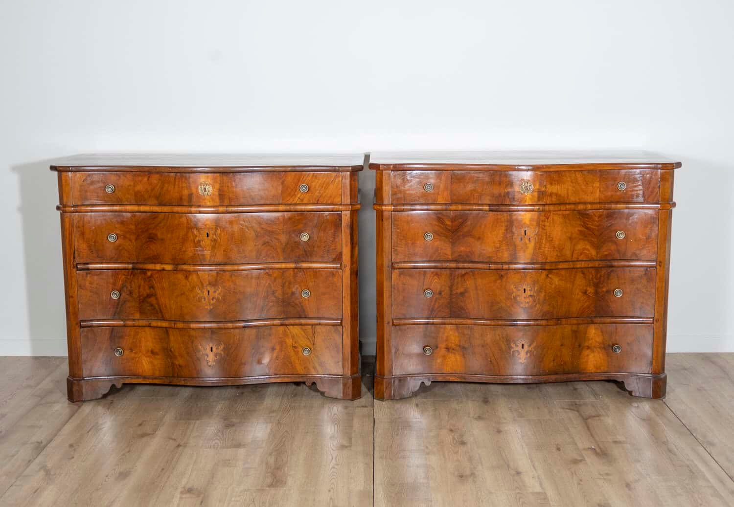 Pair of 18th Century Italian Walnut Commodes with Serpentine Fronts - JAA