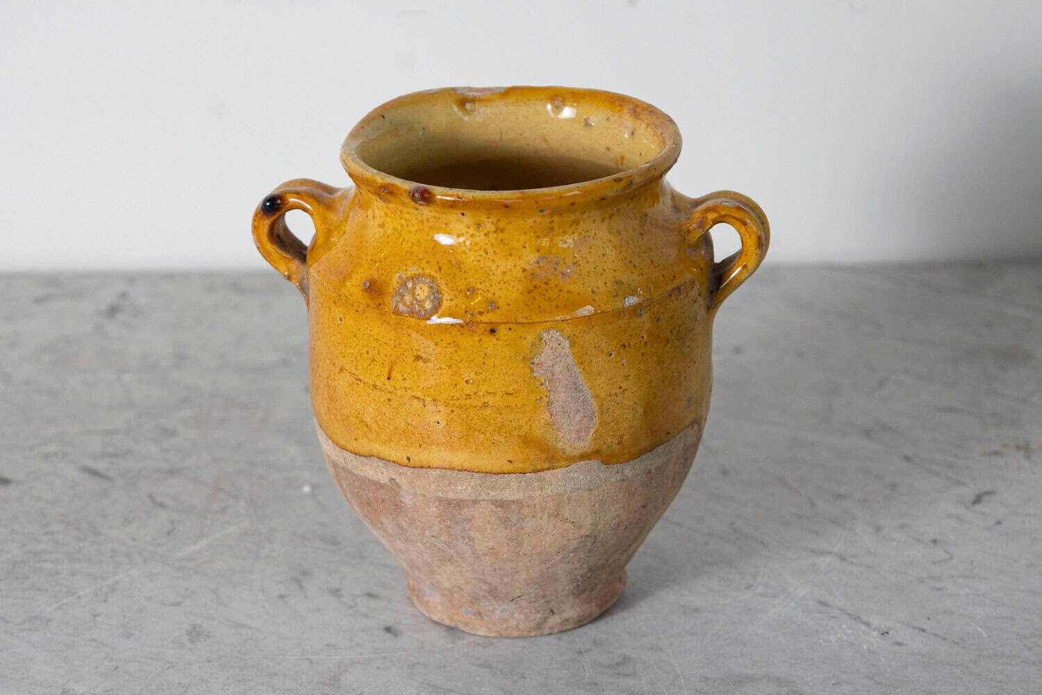 French 19th Century Country Glazed Confit Pot with Ochre Yellow Glaze - JAA