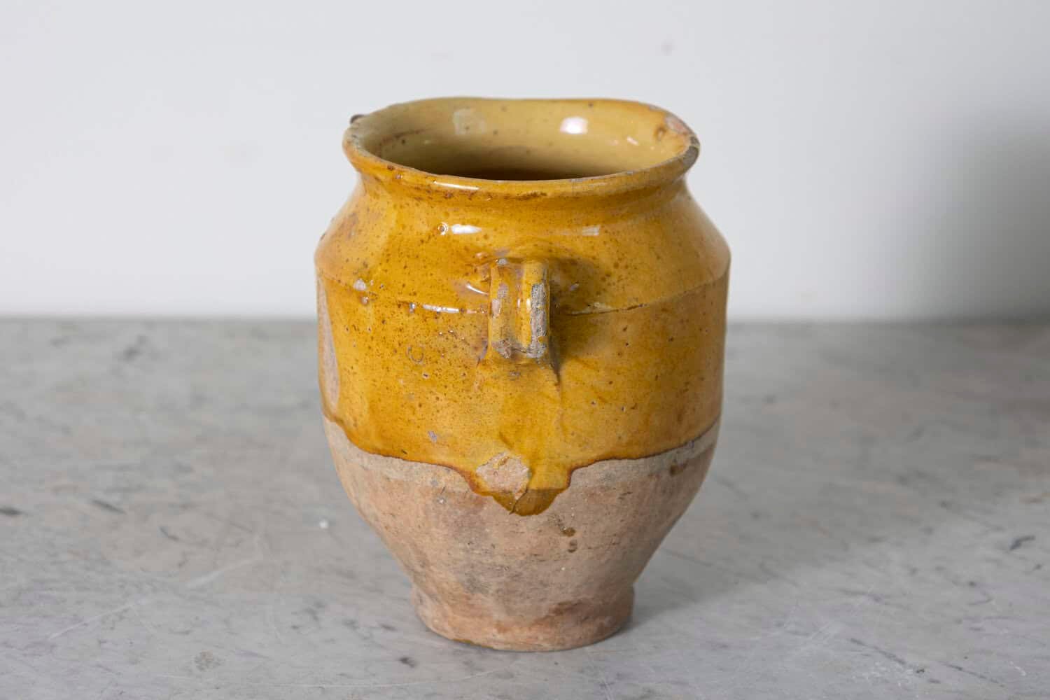 French 19th Century Country Glazed Confit Pot with Ochre Yellow Glaze - JAA