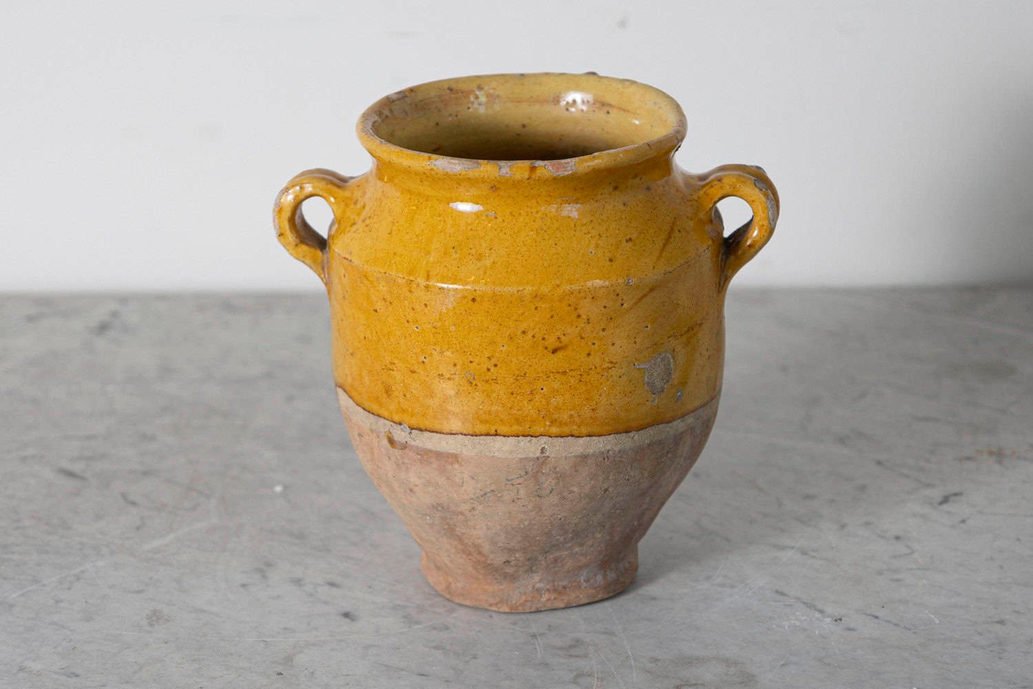 French 19th Century Country Glazed Confit Pot with Ochre Yellow Glaze - JAA